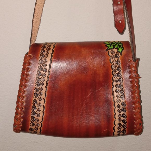 Handmade Leather Hand painted Made in Mexico Crossbody - Picture 5 of 12
